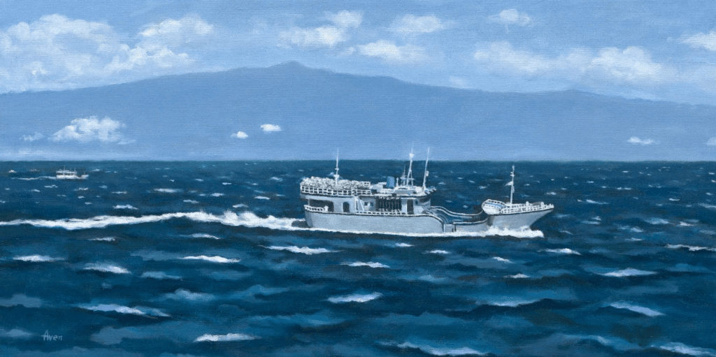 Looking across the sea from Fangliao Fishing Port in Pingtung County to the main island of Taiwan